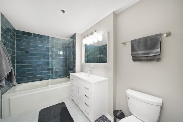 bathroom with shower / bathing tub combination, tile patterned flooring, vanity, and toilet