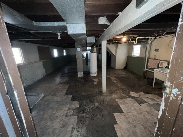 basement with water heater