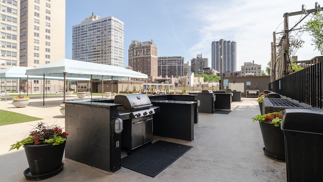655 W Irving Park Rd Unit 909, Chicago, IL 60613 - view of patio / terrace featuring a view of skyline and a grill