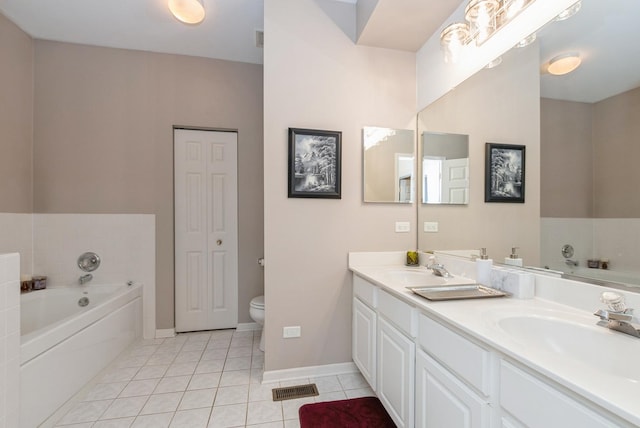 full bath featuring tile patterned flooring, visible vents, a bath, and a sink