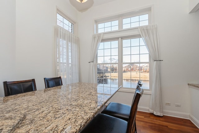 dining space featuring dark wood-style floors and baseboards