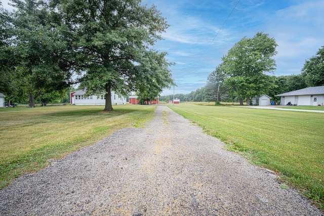 view of street featuring gravel driveway