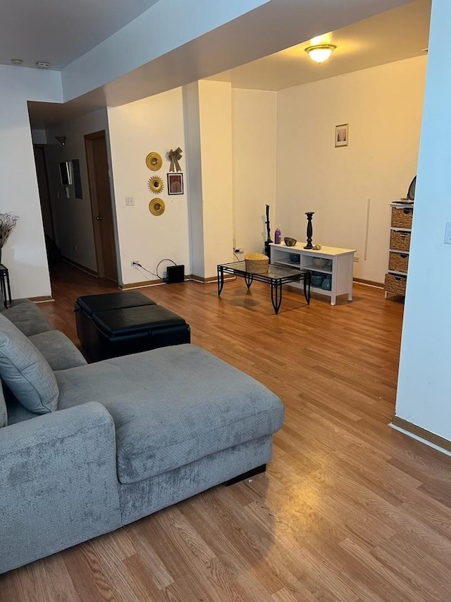 living room with baseboards and wood finished floors