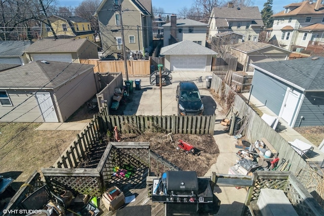 birds eye view of property with a residential view