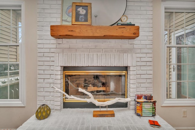 room details with a brick fireplace