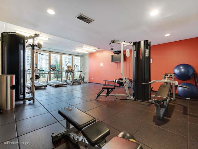 workout area with recessed lighting and visible vents