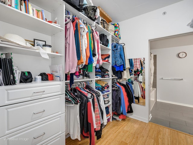 spacious closet with light wood-style flooring