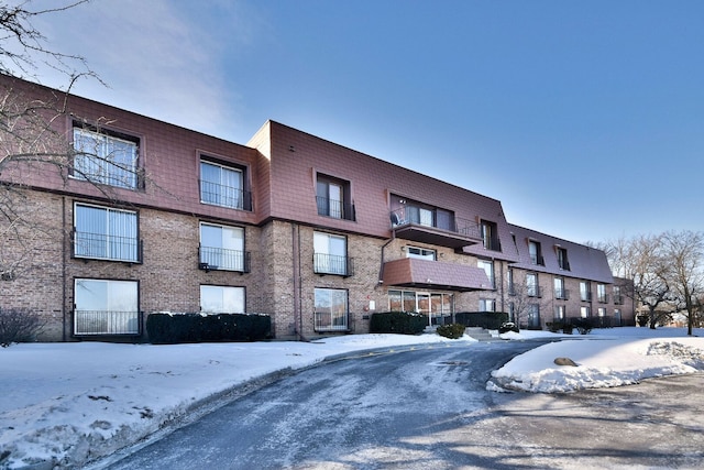 view of snow covered building