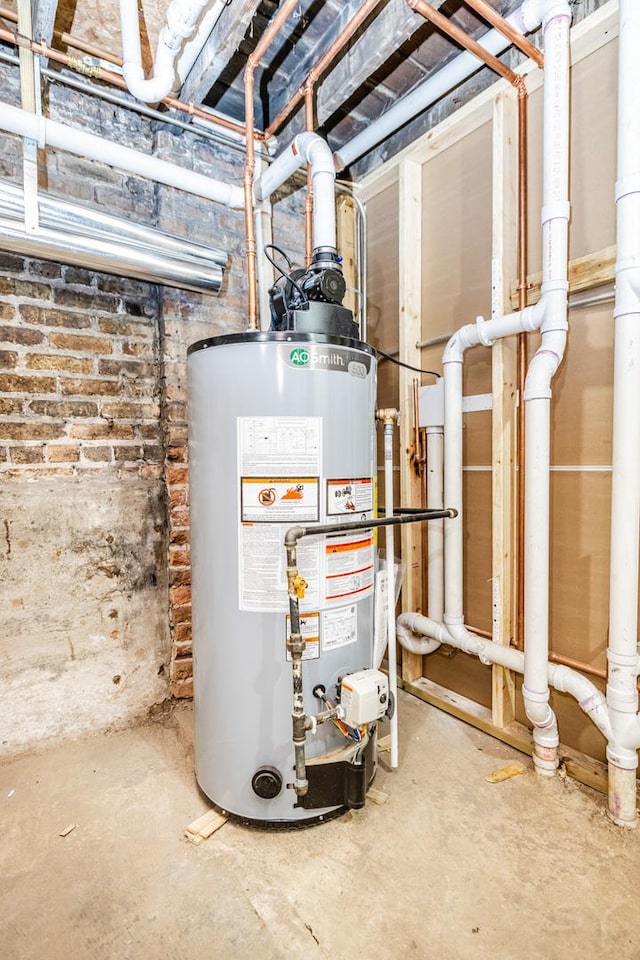 utility room featuring water heater