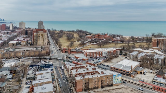 aerial view with a water view and a city view