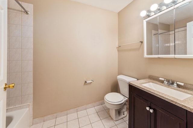 full bathroom with tile patterned flooring, tub / shower combination, vanity, and toilet