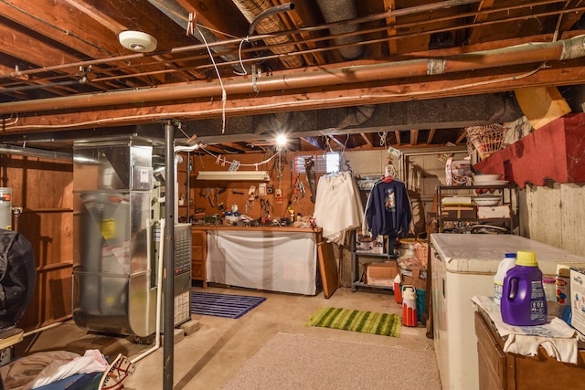 unfinished basement with heating unit