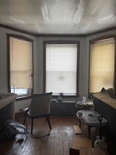 sitting room featuring radiator heating unit and wood finished floors