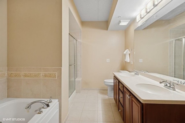 full bath with a garden tub, a sink, and a shower stall