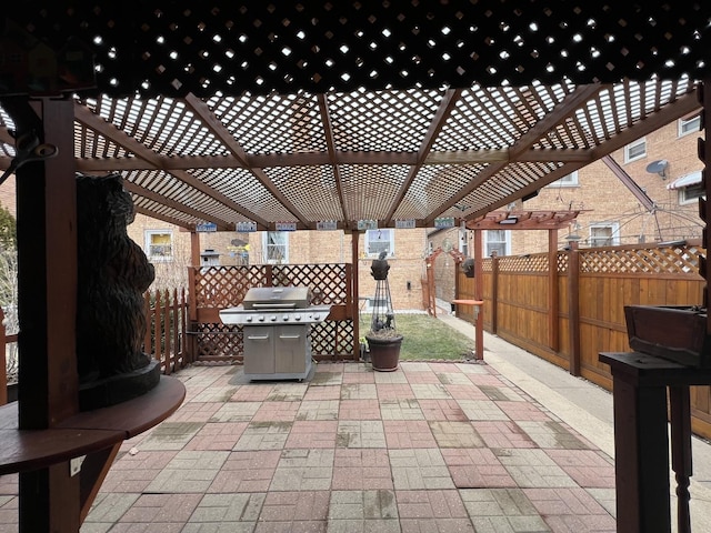 view of patio with grilling area and a fenced backyard