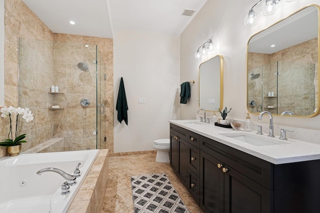 full bathroom with a stall shower, visible vents, and a sink