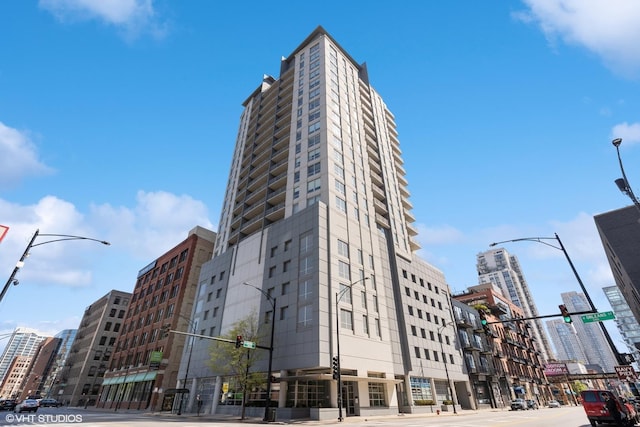 view of building exterior with a city view