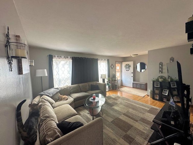 living area with light wood-type flooring