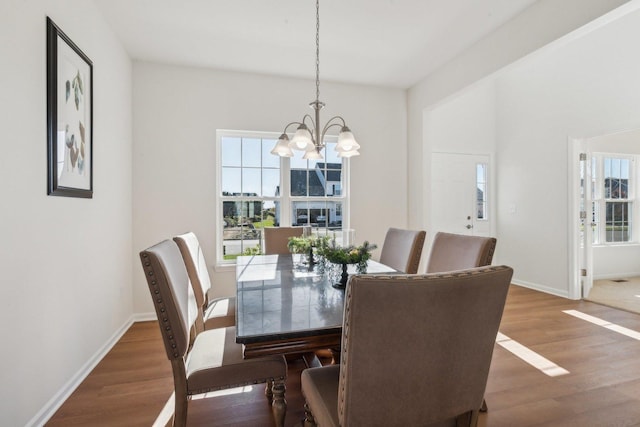 dining area featuring a healthy amount of sunlight, baseboards, and wood finished floors