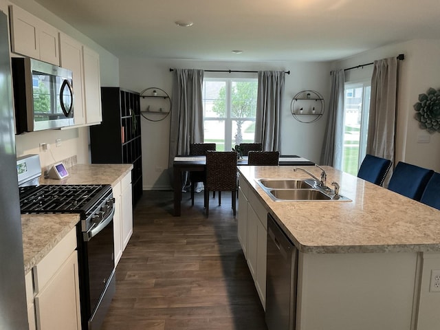 1315 Stonecrop Ln, Joliet, IL 60431 - kitchen with stainless steel appliances, a sink, dark wood-style floors, plenty of natural light, and recessed lighting