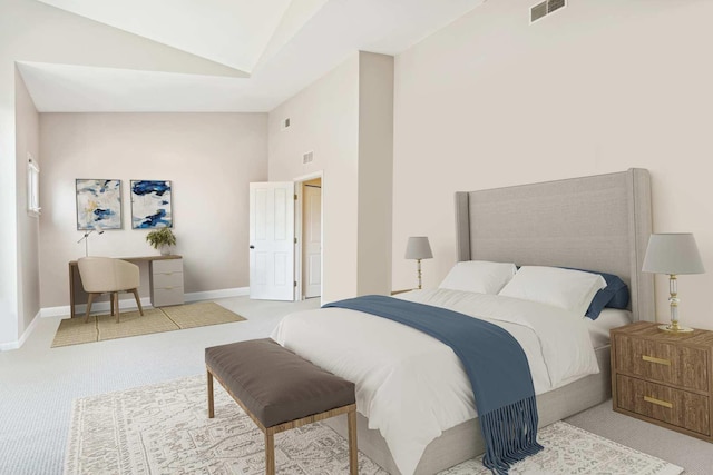 bedroom featuring carpet floors, baseboards, and visible vents