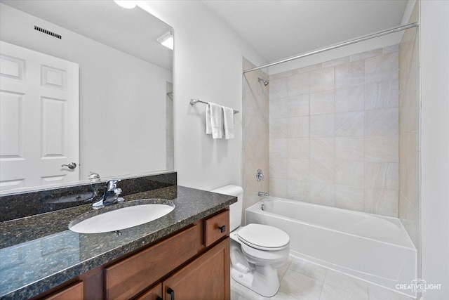 full bathroom with toilet, tile patterned flooring, shower / bathing tub combination, and vanity