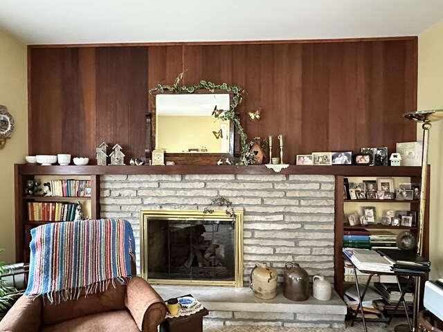 sitting room featuring a fireplace