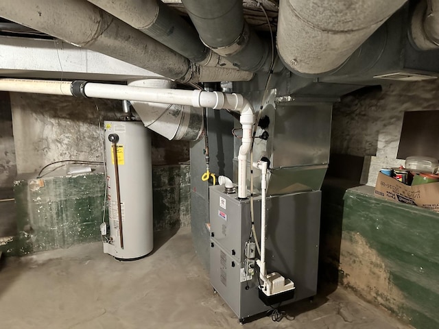 utilities featuring water heater and heating unit