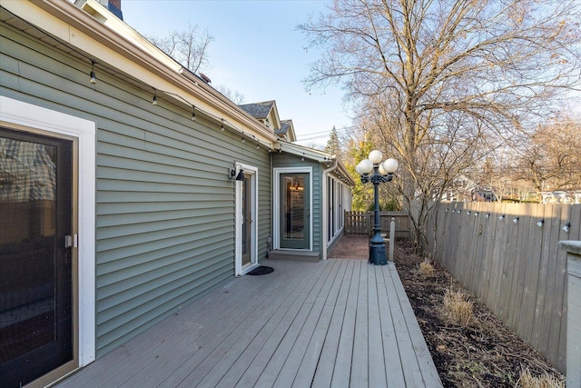 deck with a fenced backyard