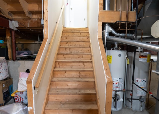 staircase featuring water heater