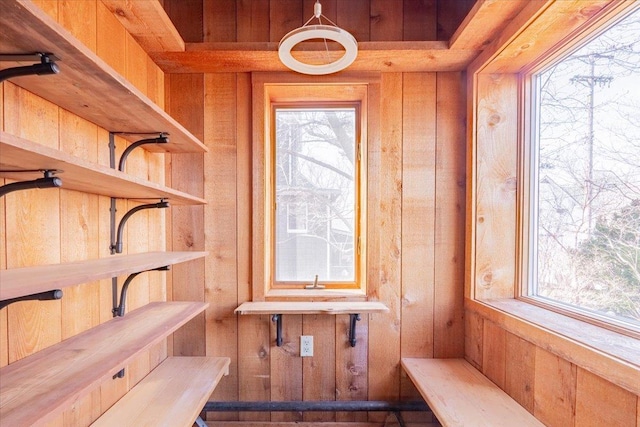 room details featuring wood walls