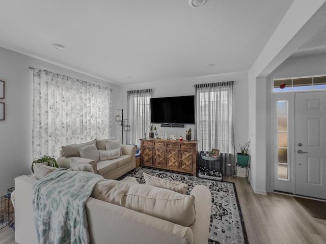 living area with wood finished floors