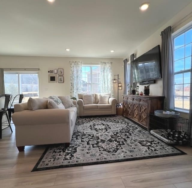 living area featuring recessed lighting and wood finished floors