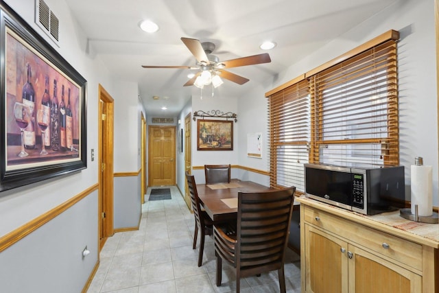 5326 S Nagle Ave, Chicago, IL 60638 - dining space featuring ceiling fan, light tile patterned flooring, visible vents, and recessed lighting
