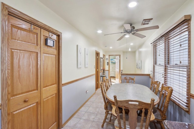 5326 S Nagle Ave, Chicago, IL 60638 - dining space with recessed lighting, visible vents, ceiling fan, and light tile patterned flooring