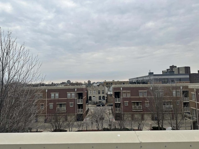 view of building exterior with a city view