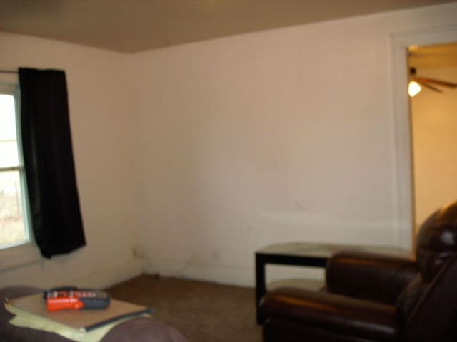 sitting room featuring carpet floors and a ceiling fan