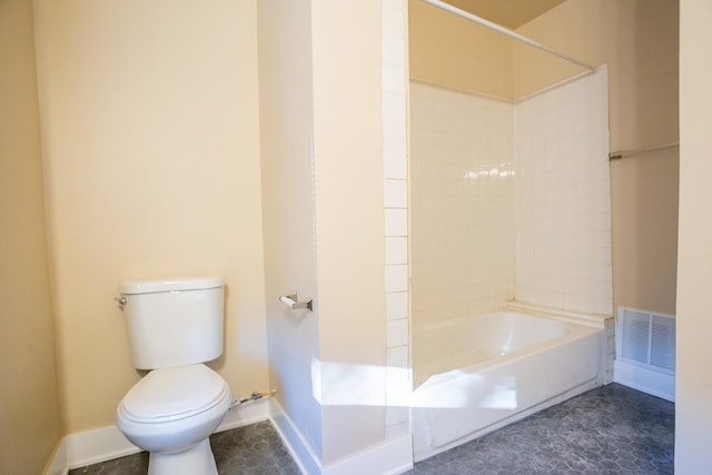 full bathroom with  shower combination, baseboards, visible vents, and toilet