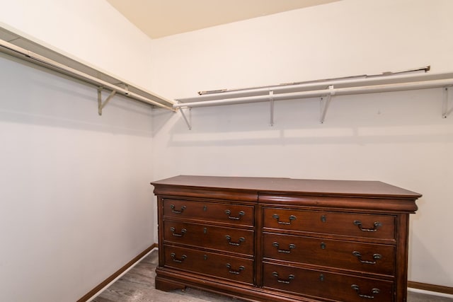 spacious closet with dark wood-type flooring