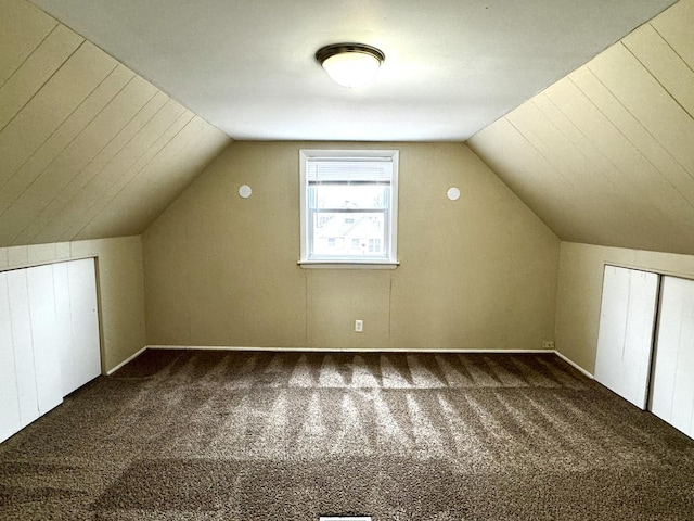 additional living space featuring carpet flooring and vaulted ceiling