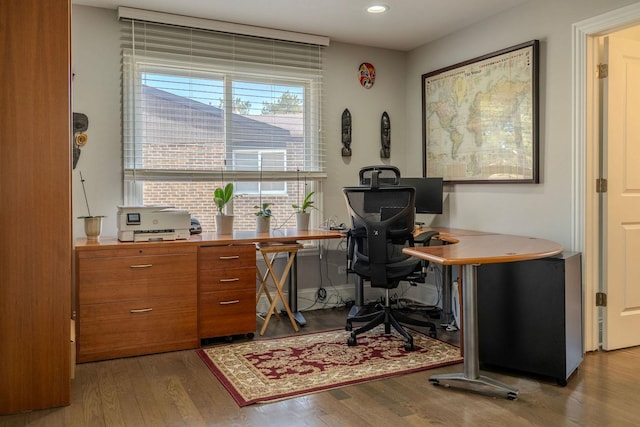 office featuring recessed lighting and wood finished floors