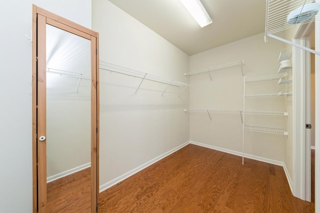 walk in closet with wood finished floors