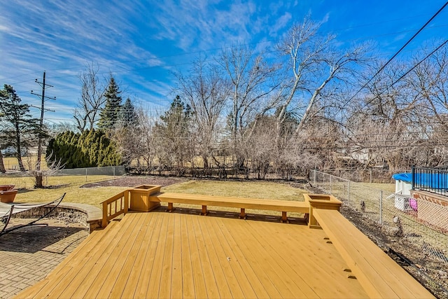 wooden deck featuring a yard and a fenced backyard