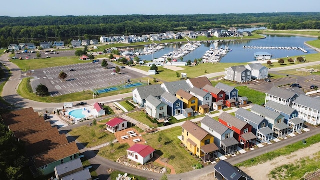 bird's eye view featuring a water view