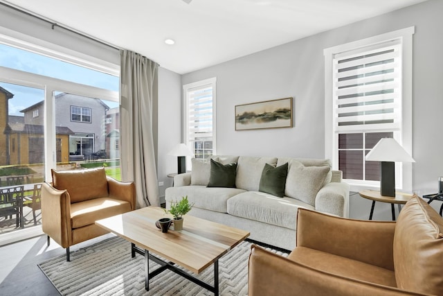 living room featuring recessed lighting