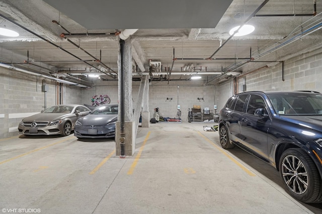 parking deck with concrete block wall