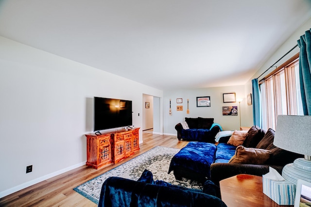 living room featuring baseboards and light wood-style floors