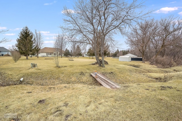 view of yard with a pole building and an outbuilding