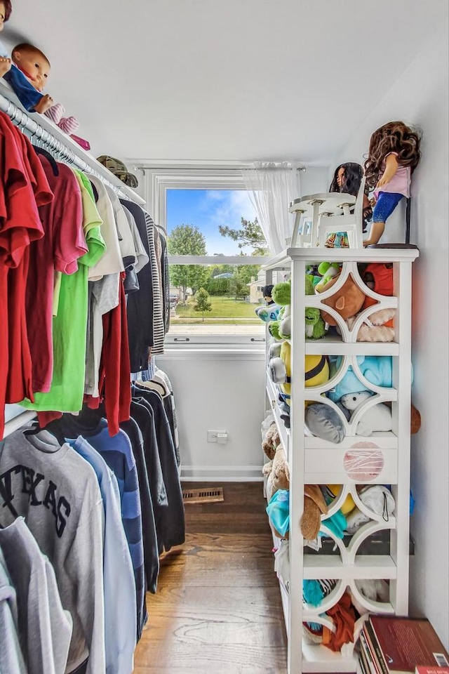 walk in closet featuring wood-type flooring