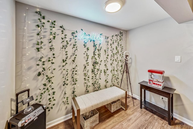 interior space with wood finished floors and baseboards